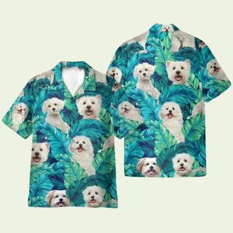 Maltese Dog In Tropical Green Leaves Hawaiian Shirt | Newhawaiianshirts CA