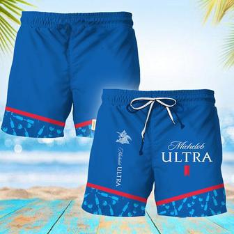 Michelob Ultra Bottle Pattern Swim Trunks | Newhawaiianshirts CA