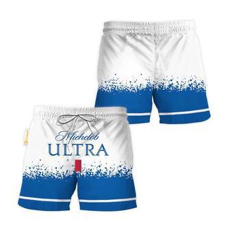 Michelob Ultra White Blue Basic Swim Trunks | Newhawaiianshirts UK