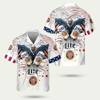 Miller Lite Beer Fireworks Eagle Independence Day Hawaiian Shirt | Newhawaiianshirts DE