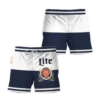 Miller Lite Blue And White Basic Swim Trunks | Newhawaiianshirts AU