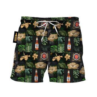 Miller Lite Tropical Hibiscus Flower Swim Trunks | Newhawaiianshirts