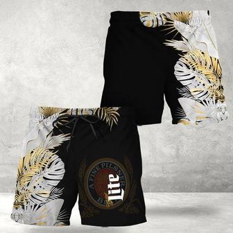 Miller Lite Tropical Kentia Palm Swim Trunks | Newhawaiianshirts