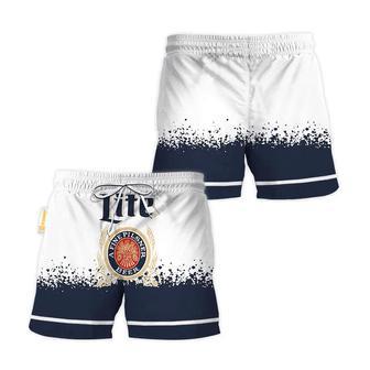 Miller Lite White Blue Basic Swim Trunks | Newhawaiianshirts AU