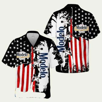 Modelo Beer American Flag Cross Stitch Hawaiian Shirt | Newhawaiianshirts UK