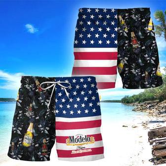 Modelo USA Flag With Palm Leaves Swim Trunks | Newhawaiianshirts AU