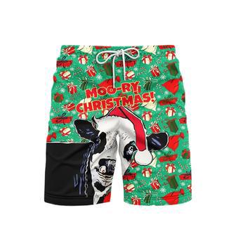 Moory Christmas Funny Xmas Cow Beach Shorts For Men | Newhawaiianshirts CA