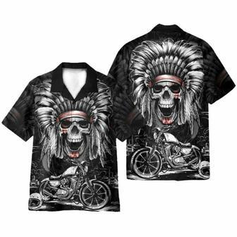 Native American Chief Skull Motorcycle Hawaiian Shirt | Newhawaiianshirts CA