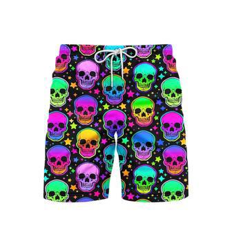 Neon Bright Skulls Violet And Colorful Beach Shorts For Men | Newhawaiianshirts