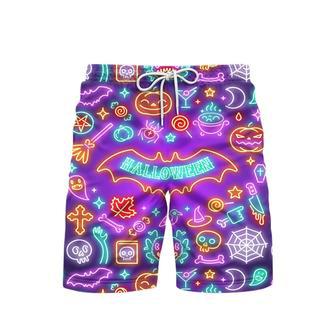 Neon Halloween Night Pattern Violet And Colorful Beach Shorts For Men | Newhawaiianshirts DE