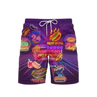 Neon Hot Dogs Beach Shorts For Men | Newhawaiianshirts UK