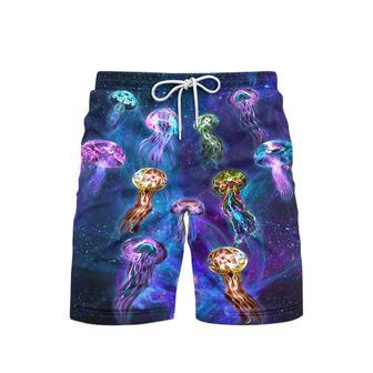 Neon Jellyfish Under The Ocean Beach Shorts For Men | Newhawaiianshirts CA