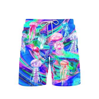 Neon Jellyfish Under The Sea Beach Shorts For Men | Newhawaiianshirts CA