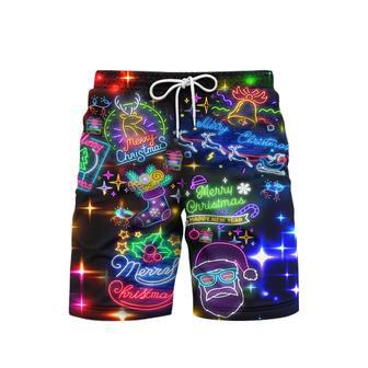 Neon Merry Christmas And Happy New Year Colorful Lights Beach Shorts For Men | Newhawaiianshirts CA