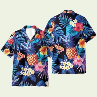 Neon Pineapple With Tropical Flowers Hawaiian Shirt | Newhawaiianshirts