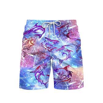 Neon Tribal Shark Maori Beach Shorts For Men | Newhawaiianshirts CA