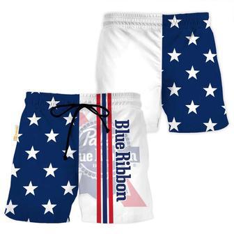 Pabst Blue Ribbon American Flag Swim Trunks | Newhawaiianshirts AU