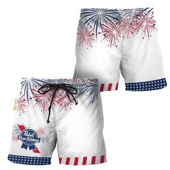 Pabst Blue Ribbon American Independence Day Swim Trunks | Newhawaiianshirts CA