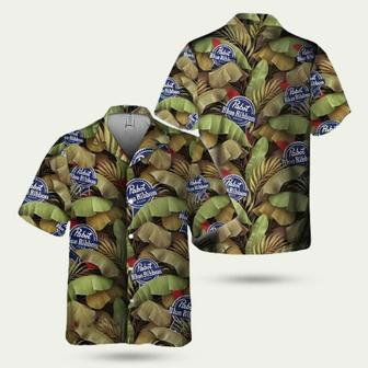 Pabst Blue Ribbon Banana Leaves Pattern Hawaiian Shirt | Newhawaiianshirts DE