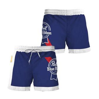 Pabst Blue Ribbon Blue White Basic Swim Trunks | Newhawaiianshirts AU