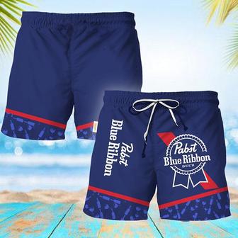 Pabst Blue Ribbon Bottle Pattern Swim Trunks | Newhawaiianshirts AU