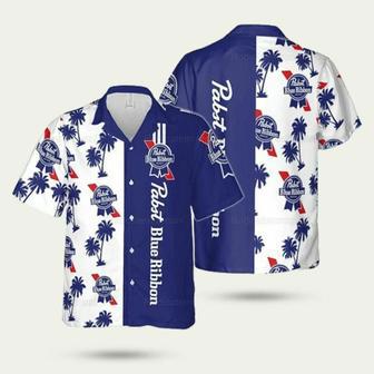 Pabst Blue Ribbon Coconut Blue And White Pattern Hawaiian Shirt | Newhawaiianshirts DE