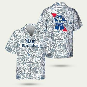 Pabst Blue Ribbon Doodle Art Halloween Hawaiian Shirt | Newhawaiianshirts UK