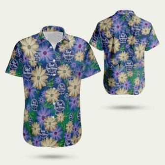 Pabst Blue Ribbon Flower Hawaiian Shirt | Newhawaiianshirts CA