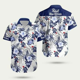 Pabst Blue Ribbon Hibiscus Hawaiian Shirt | Newhawaiianshirts DE