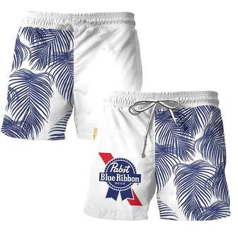 Pabst Blue Ribbon Tropical Fern Swim Trunks | Newhawaiianshirts