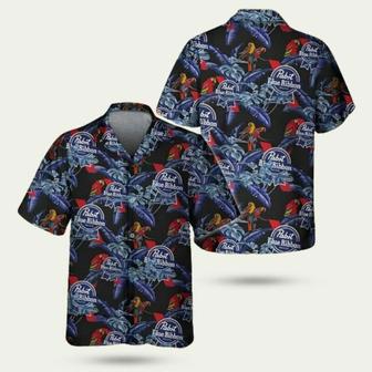 Pabst Blue Ribbon Tropical Leaf Parrot Hawaiian Shirt | Newhawaiianshirts UK