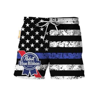 Pabst Blue Ribbon USA Flag Swim Trunks | Newhawaiianshirts AU