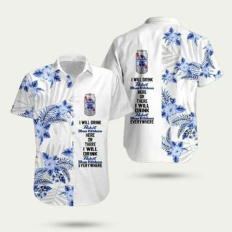 Pabst Blue Ribbon White Floral Pattern Hawaiian Shirt | Newhawaiianshirts DE