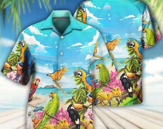 Parrot Beach And Sky Art - Hawaiian Shirt, Tropical Beach Shirt Button Down Shirt, Funny Hawaiian Shirt, Best Gifts For Men, Hawaiian Set. Summer Gifts | Newhawaiianshirts AU