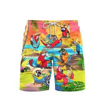 Parrot Drink Cocktail Party On The Beach Beach Shorts For Men | Newhawaiianshirts AU