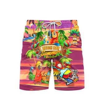 Parrot Drink Cocktail Tiki Party Beach Bar Pink Beach Shorts For Men | Newhawaiianshirts AU