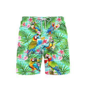 Parrot Drinking Cocktails The Beach Is My Happy Place Tropical Beach Shorts For Men | Newhawaiianshirts