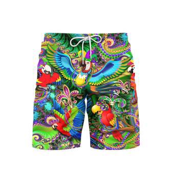 Parrot Mardi Gras Pattern Beach Shorts For Men | Newhawaiianshirts