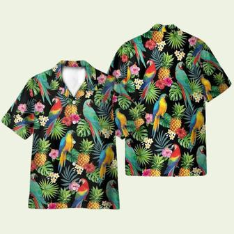 Parrots Pineapples Hibiscus Tropical Leaves Pattern Hawaiian Shirt | Newhawaiianshirts UK