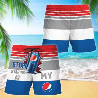 Pepsi Stop Staring At Horizontal Striped Swim Trunks | Newhawaiianshirts