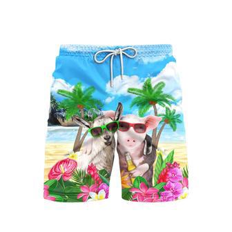 Pig And Goat In Sunglasses Hugging While Drinking Beer Beach Shorts For Men | Newhawaiianshirts CA