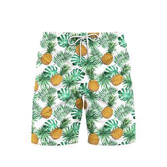 Pineapple And Leaves Seamless Pattern Beach Shorts For Men | Newhawaiianshirts