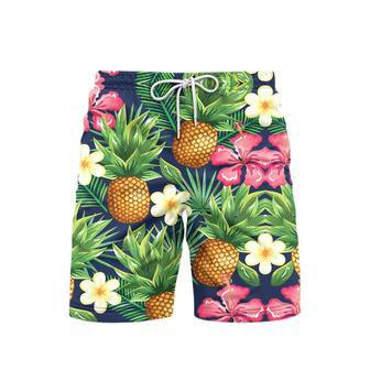 Pineapple Tropical Floral Pattern Beach Shorts For Men | Newhawaiianshirts CA