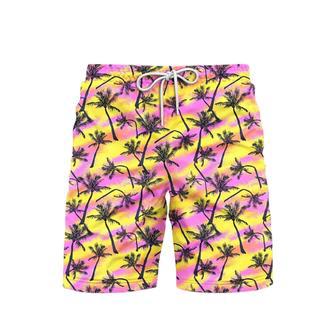 Pink And Yellow Palm Trees Beach Beach Shorts For Men | Newhawaiianshirts UK