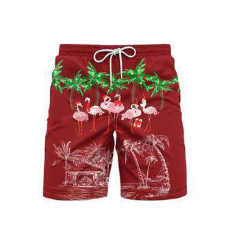 Pink Flamingo Happy Christmas In July Beach Shorts For Men | Newhawaiianshirts