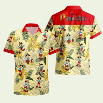 Pinocchio Yellow Red Floral Strips Summer Tropical Disney Hawaiian Shirt | Newhawaiianshirts CA