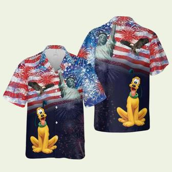 Pluto Dog Eagle Fireworks Us Flag Independence Day Hawaiian Shirt | Newhawaiianshirts DE