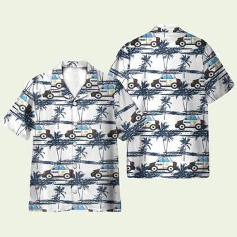 Police Car Tropical Coconut Tree Pattern Hawaiian Shirt | Newhawaiianshirts CA