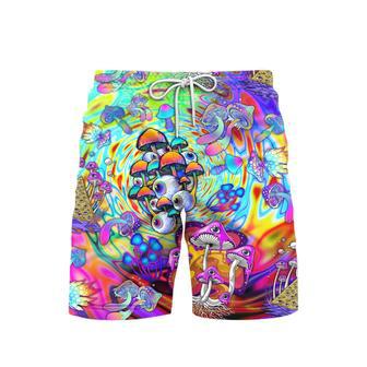 Psychedelic Art Magic Mushroom Trippy Hippie Beach Shorts For Men | Newhawaiianshirts CA