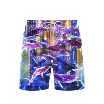 Purple Neon Dolphins Under The Ocean Beach Shorts For Men | Newhawaiianshirts AU